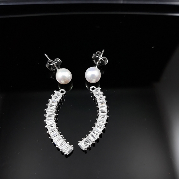 Convertible Cubic Zirconia and Pearl Earrings - Picture 6 of 6